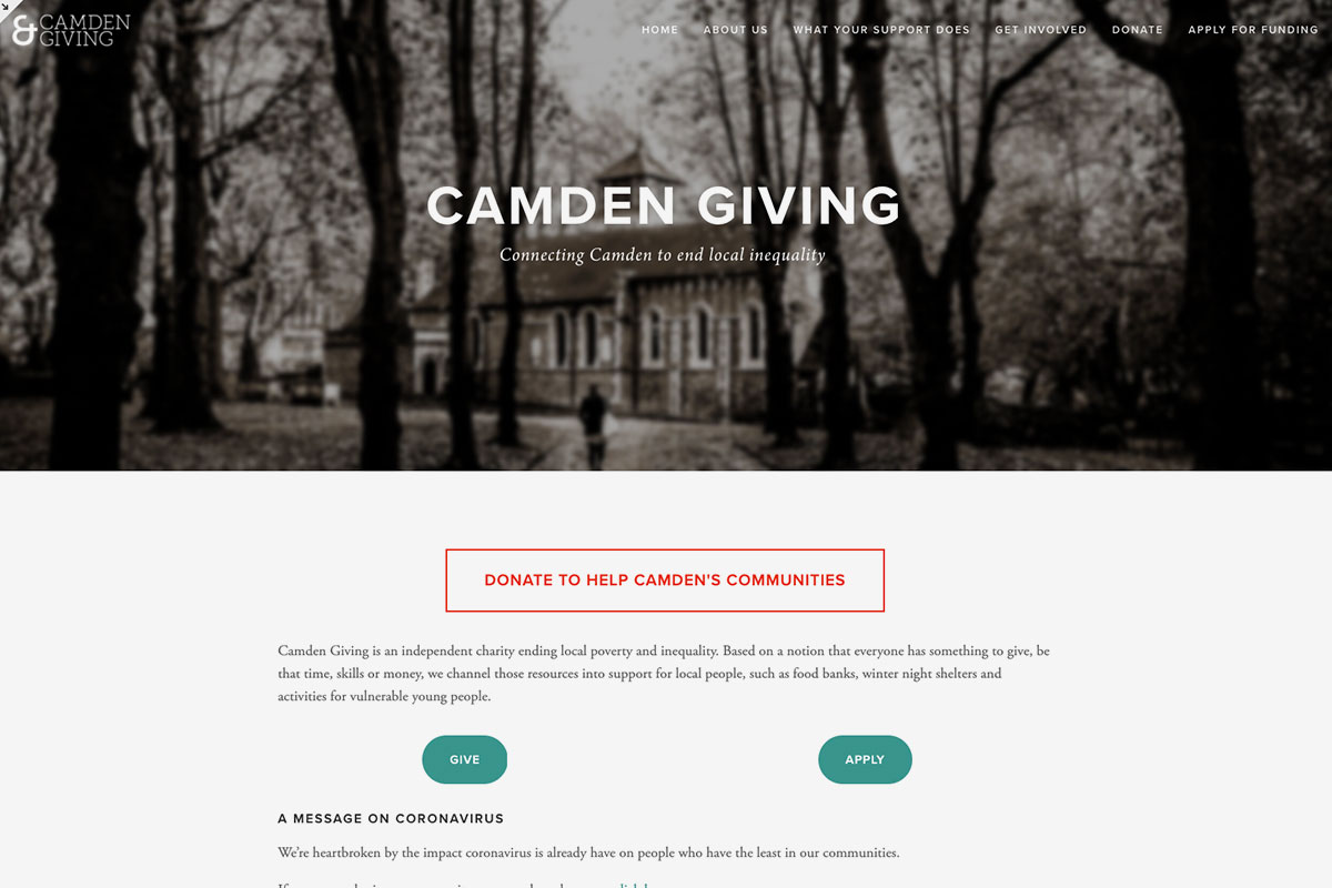 Camden Giving charity old website view